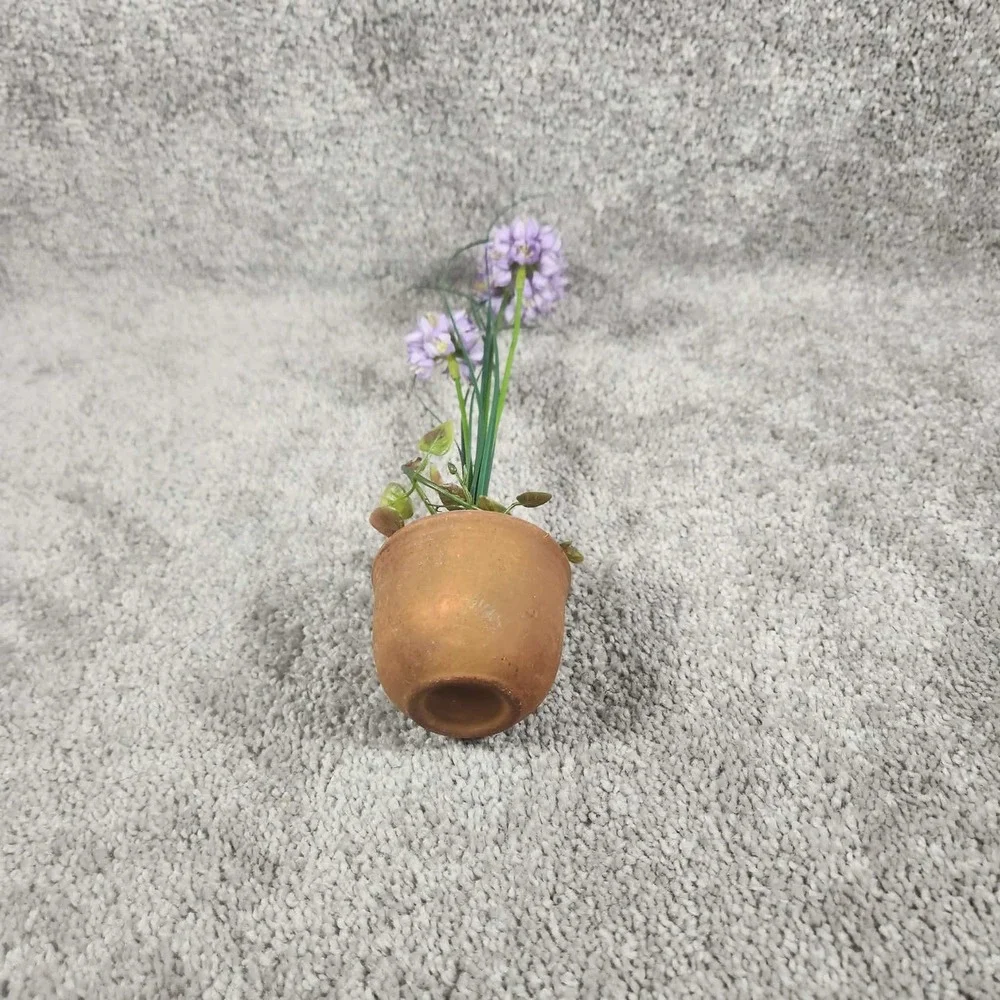 Artificial Potted Allium Flowers Purple Rustic Terracotta Pot Small Decor 12in